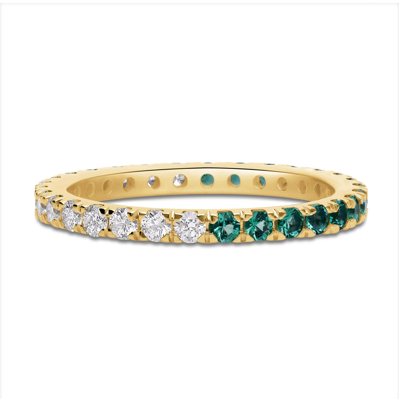 Emerald and Diamond Round Full Eternity band - YG - Belmont Sparkle