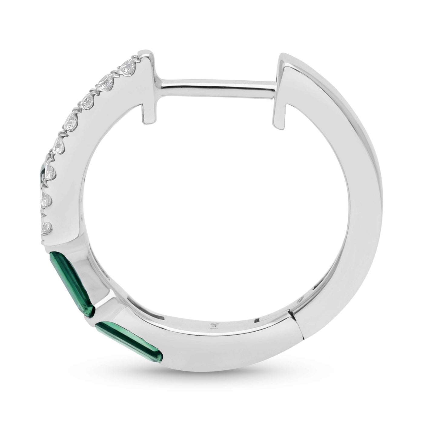 Emerald Baguette and Diamond Hoop Earrings - WG - Belmont Sparkle