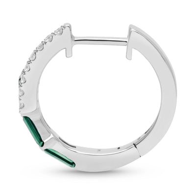 Emerald Baguette and Diamond Hoop Earrings - WG - Belmont Sparkle