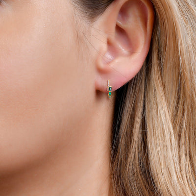 Emerald Baguette and Diamond Hoop Earrings - YG - Belmont Sparkle