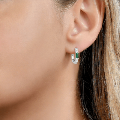 Emerald Baguette Huggie Hoop Earrings - WG - Belmont Sparkle