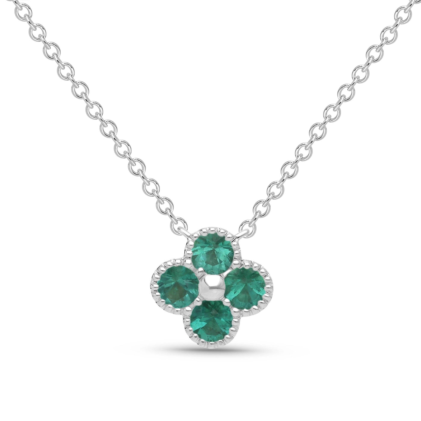 Emerald Clover Beaded Pendant - WG - Belmont Sparkle