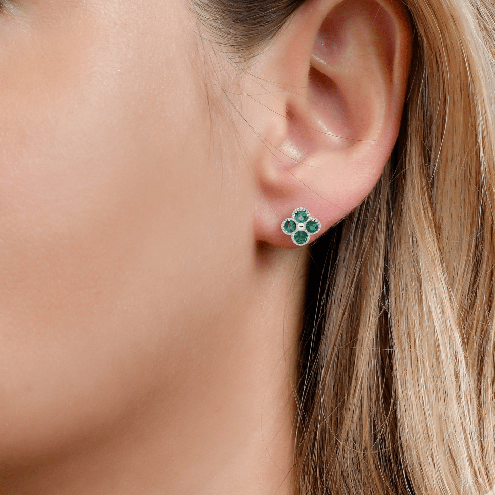Emerald Clover Stud Earrings - WG - Belmont Sparkle