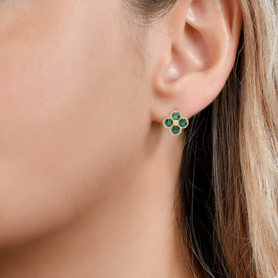 Emerald Clover Stud Earrings - YG - Belmont Sparkle