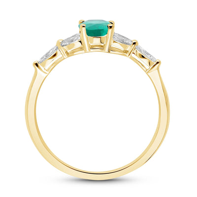 Emerald Oval Floral Ring - YG - Belmont Sparkle