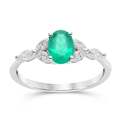 Emerald Oval Floral Ring - YG - Belmont Sparkle