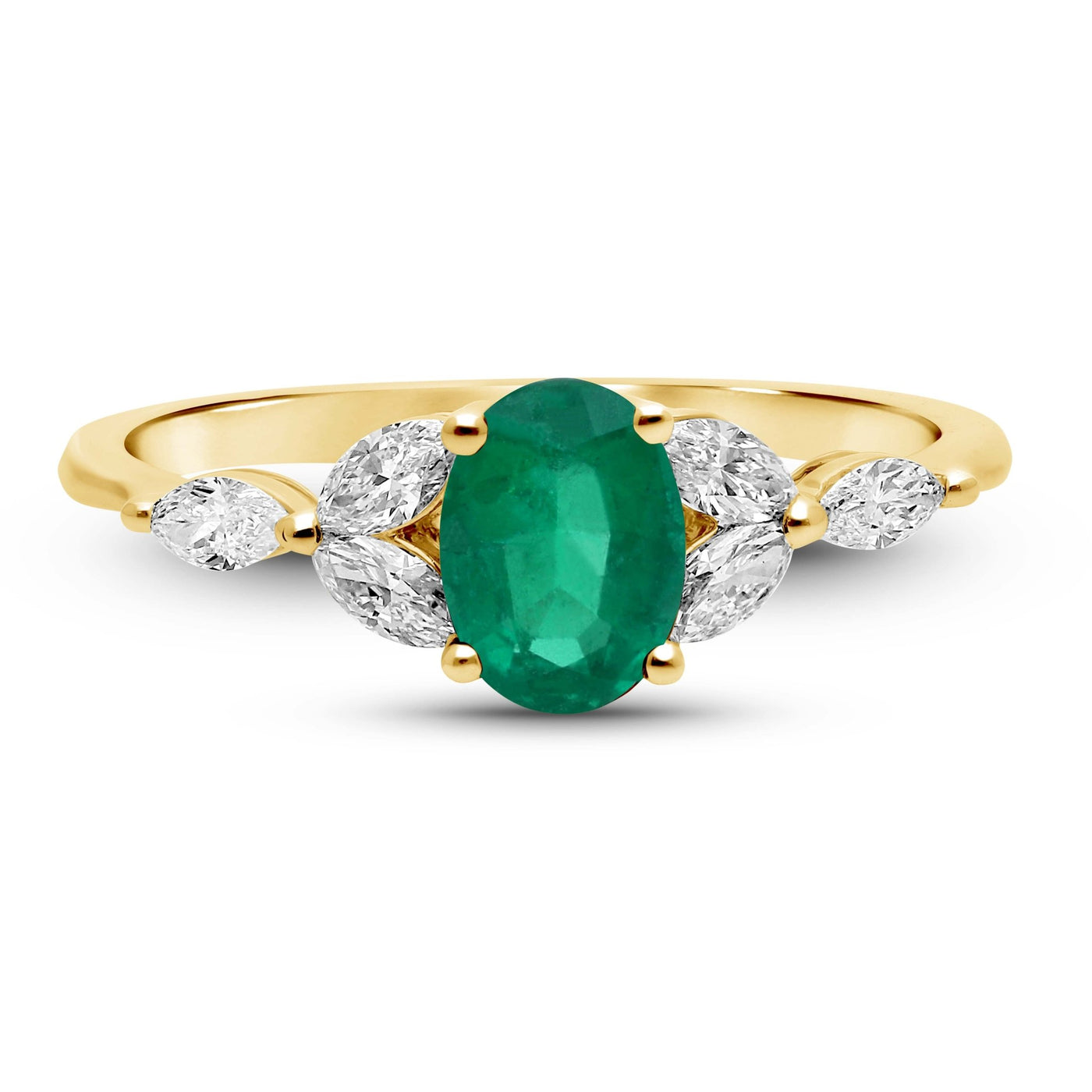 Emerald Oval Floral Ring - YG - Belmont Sparkle