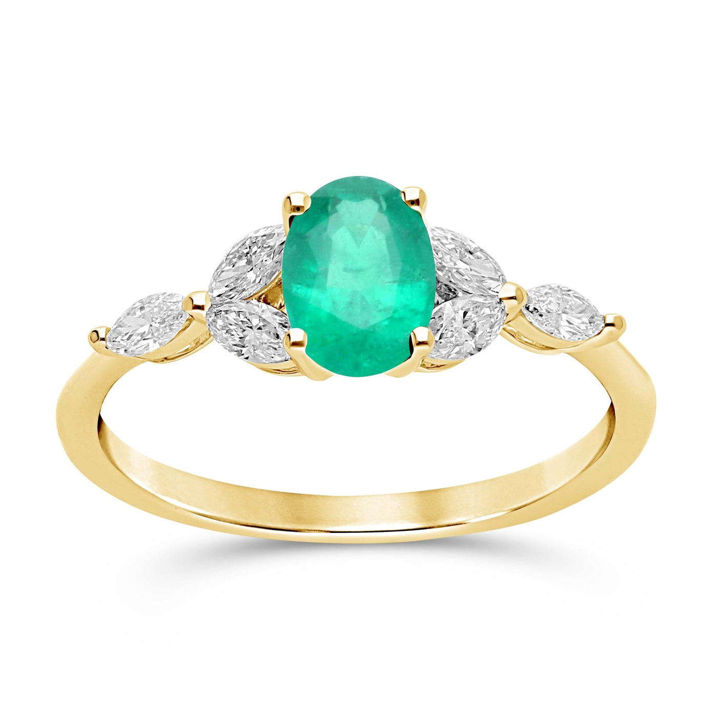 Emerald Oval Floral Ring - YG - Belmont Sparkle