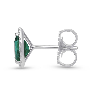 Emerald Pear Shape Halo Earrings - WG - Belmont Sparkle