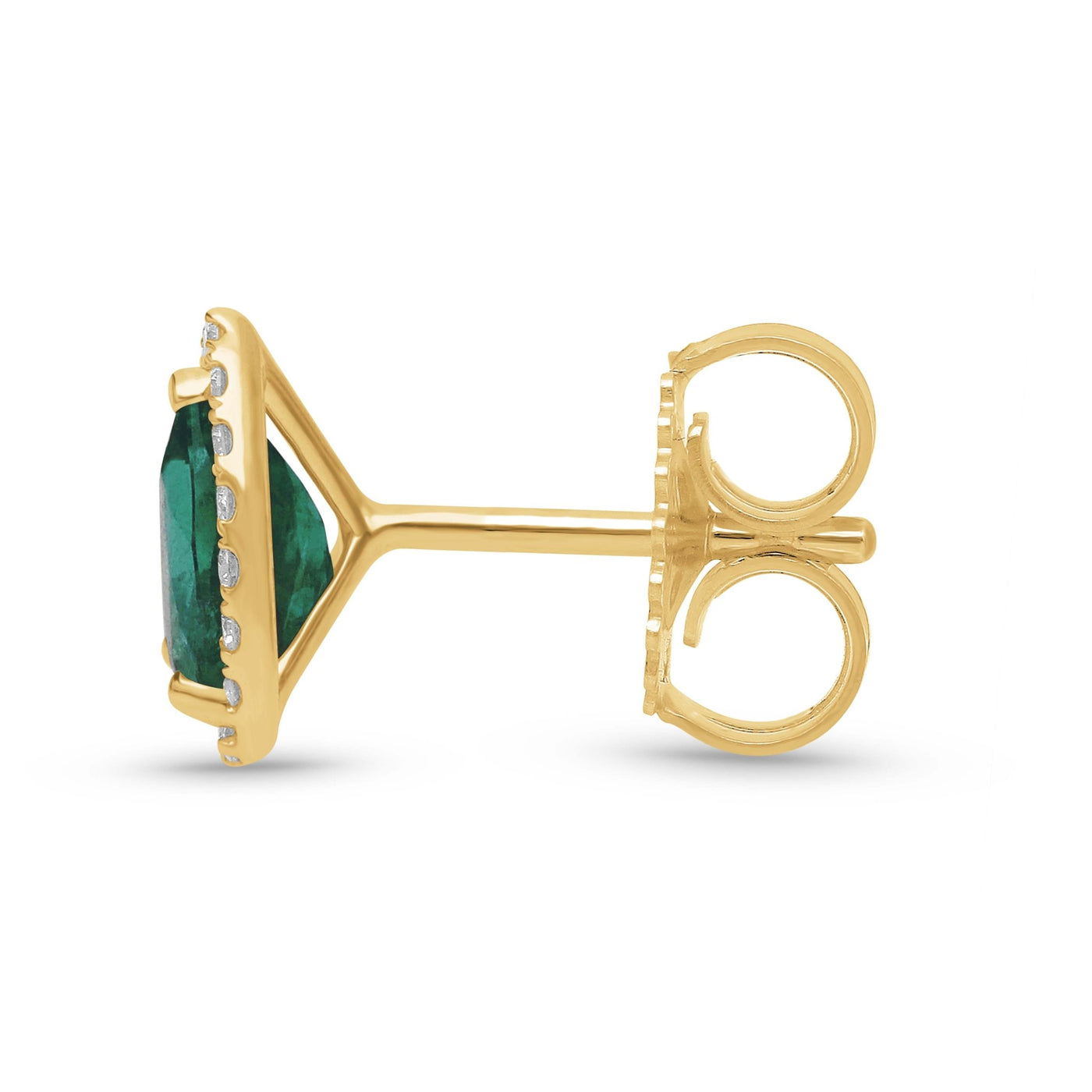 Emerald Pear Shape Halo Earrings - YG - Belmont Sparkle