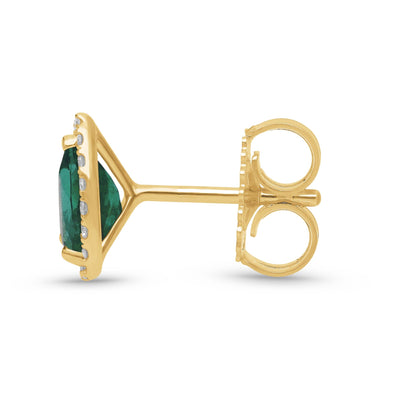 Emerald Pear Shape Halo Earrings - YG - Belmont Sparkle