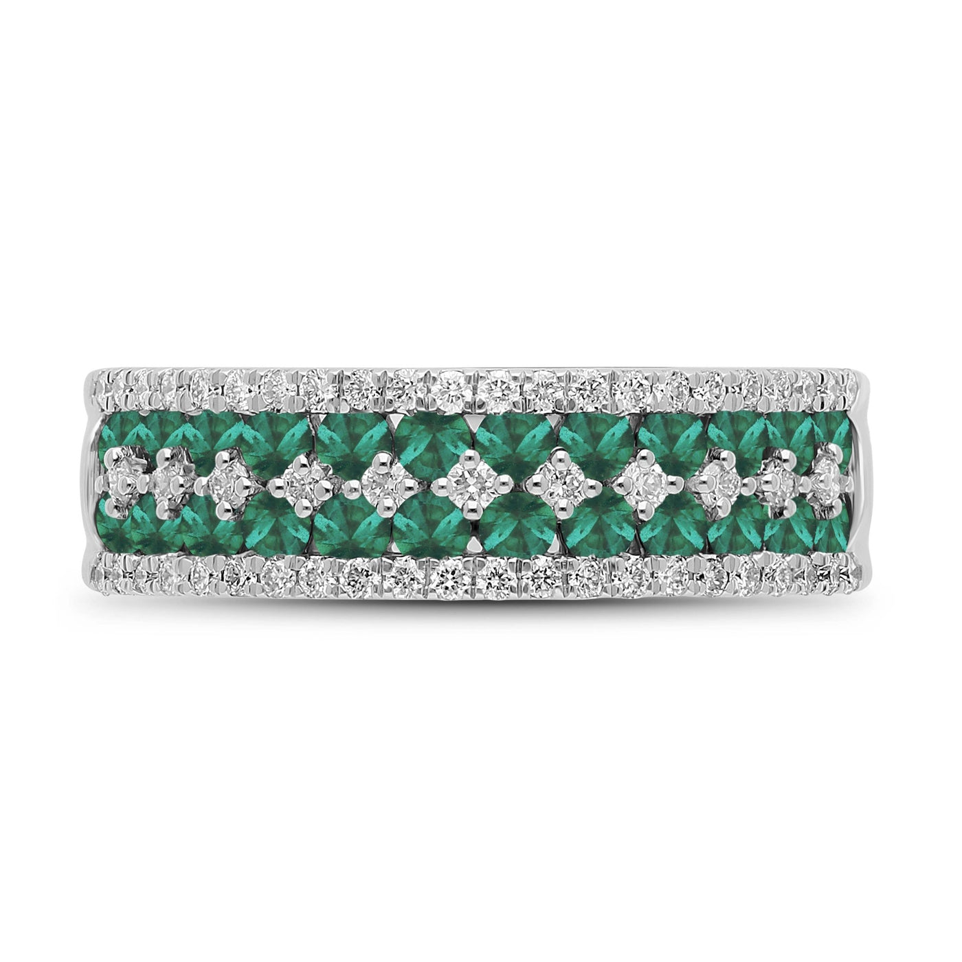 Emerald Round and Diamond Band Ring - WG - Belmont Sparkle
