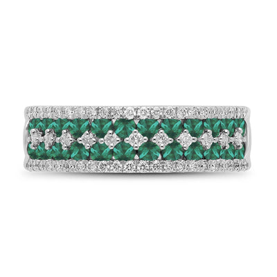 Emerald Round and Diamond Band Ring - WG - Belmont Sparkle