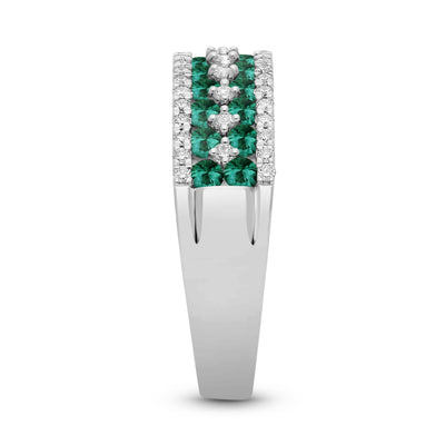 Emerald Round and Diamond Band Ring - WG - Belmont Sparkle