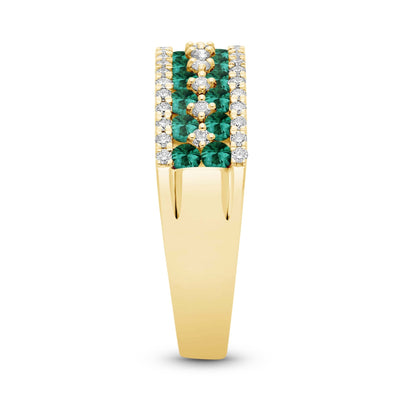 Emerald Round and Diamond Band Ring - YG - Belmont Sparkle