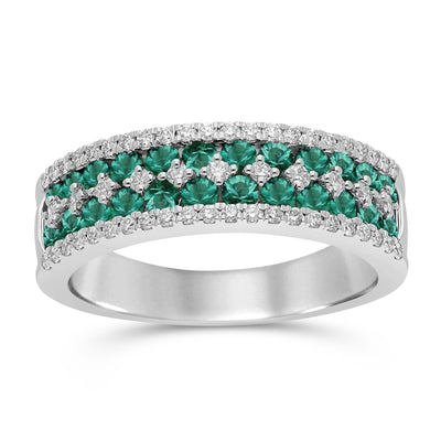 Emerald Round and Diamond Band Ring - YG - Belmont Sparkle