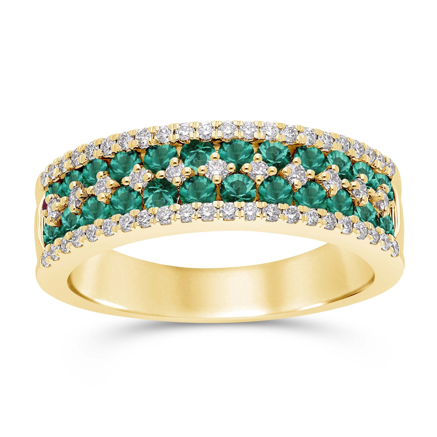Emerald Round and Diamond Band Ring - YG - Belmont Sparkle