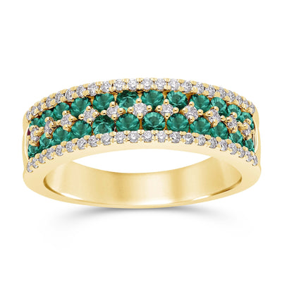 Emerald Round and Diamond Band Ring - YG - Belmont Sparkle