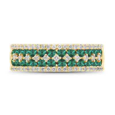 Emerald Round and Diamond Band Ring - YG - Belmont Sparkle