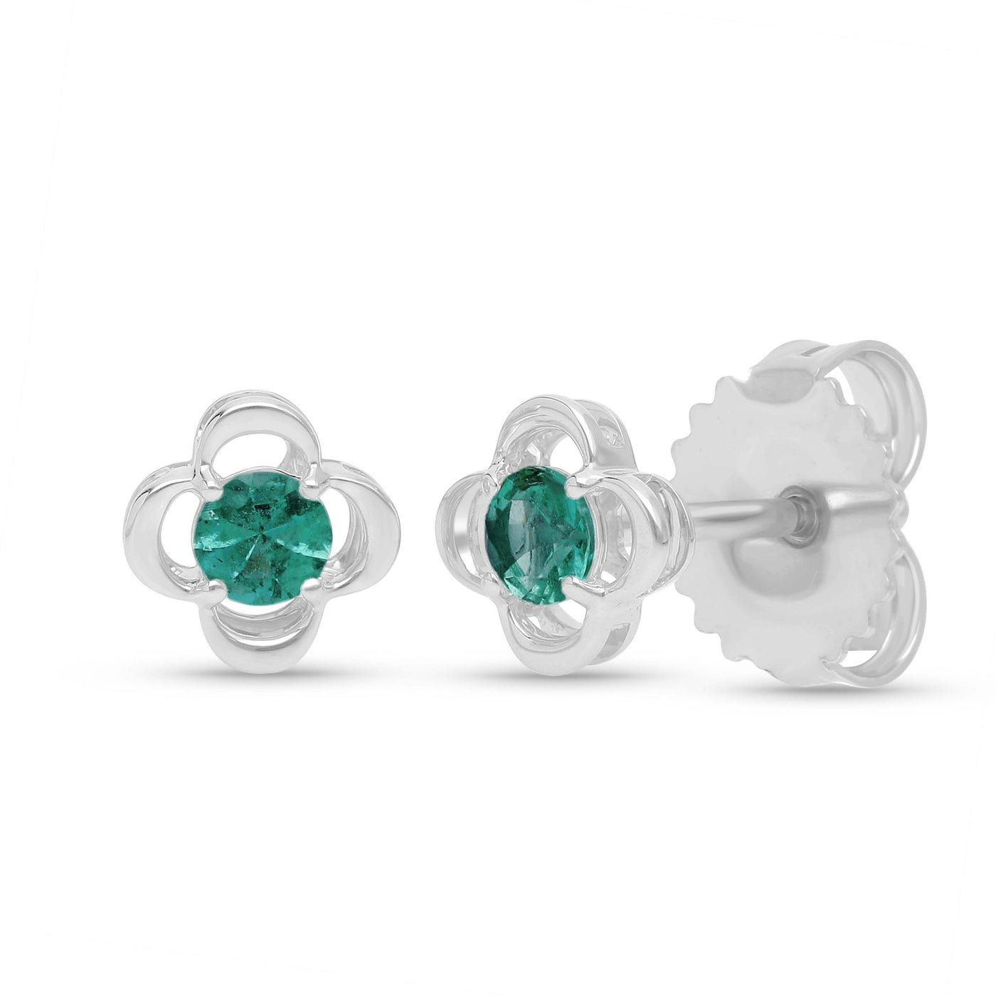 Emerald Round Floral Earrings - WG - Belmont Sparkle