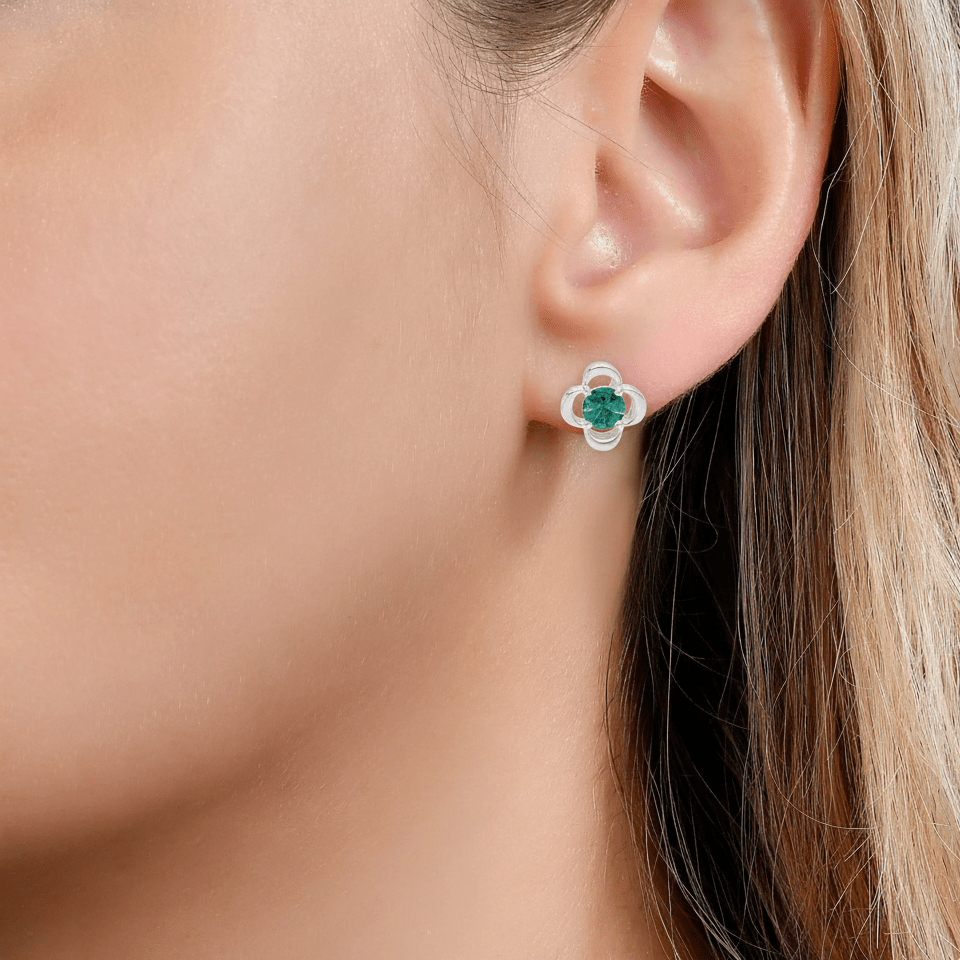 Emerald Round Floral Earrings - WG - Belmont Sparkle