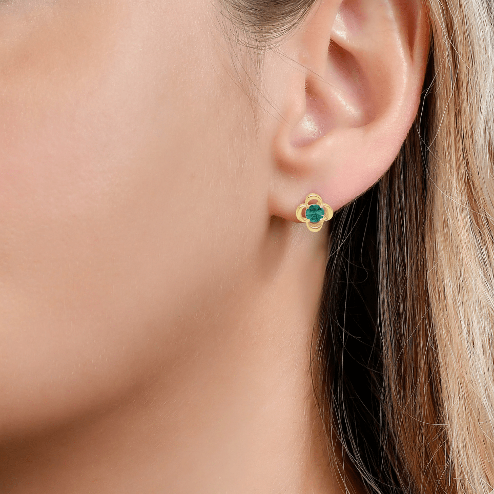 Emerald Round Floral Earrings - YG - Belmont Sparkle