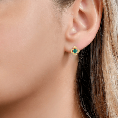 Emerald Round Floral Earrings - YG - Belmont Sparkle