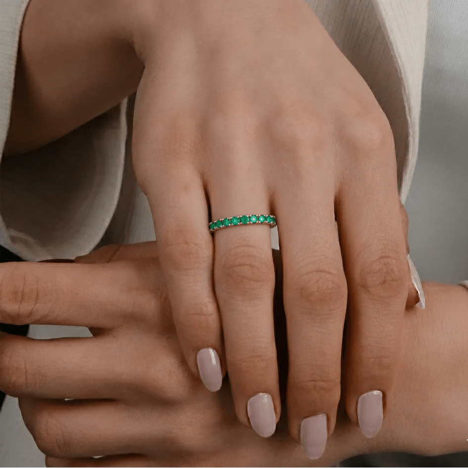 Emerald Round Half Eternity Band Ring - YG - Belmont Sparkle
