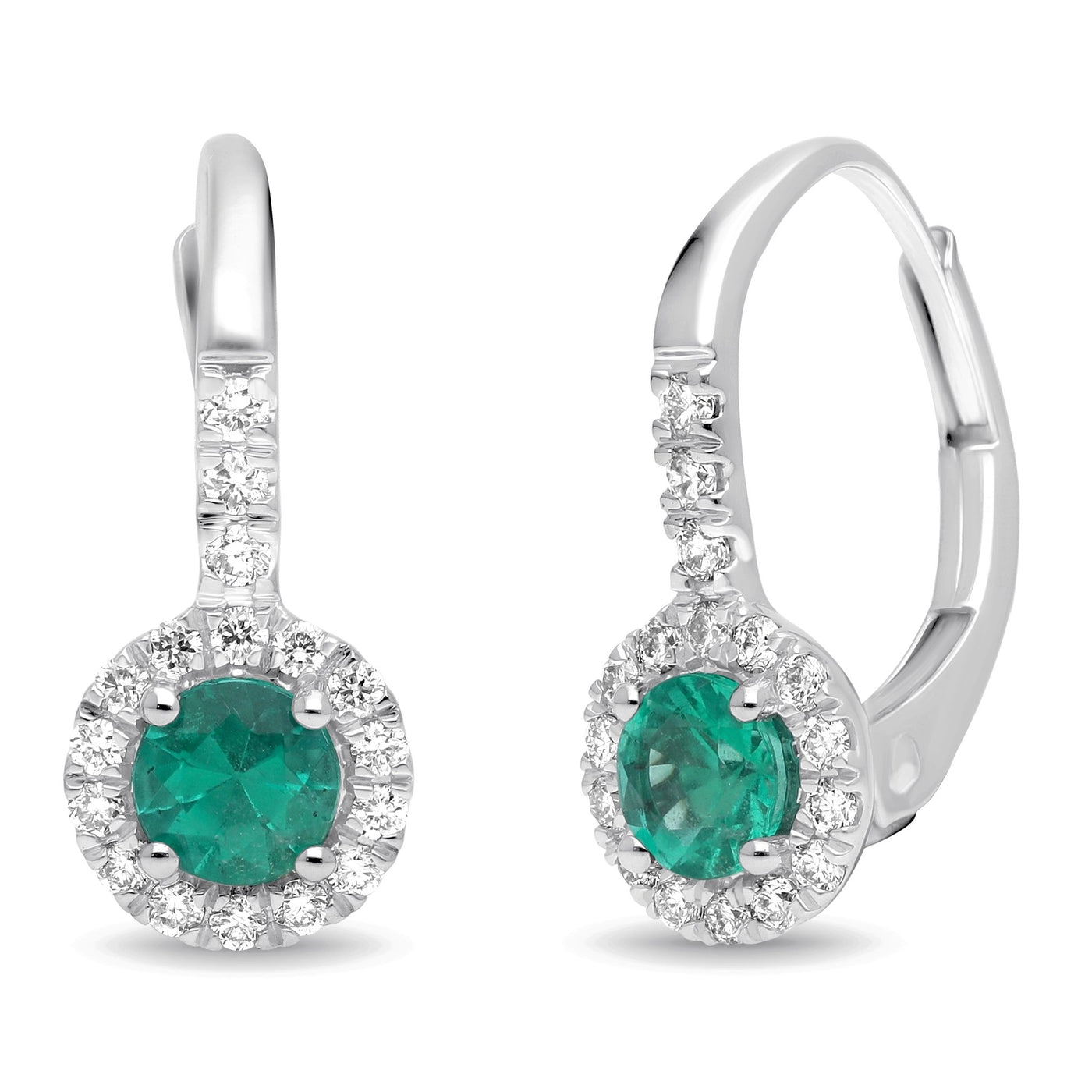 Emerald Round Leverback Earrings - WG - Belmont Sparkle