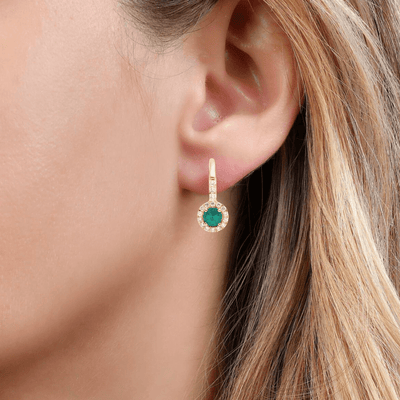 Emerald Round Leverback Earrings - WG - Belmont Sparkle